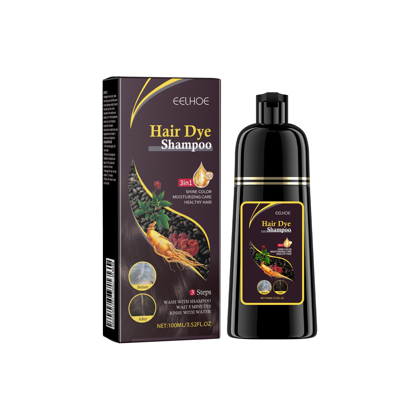 Black Hair Shampoo Polygonum Multiflorum Essence Moisturizing, Cleaning,and Repairing