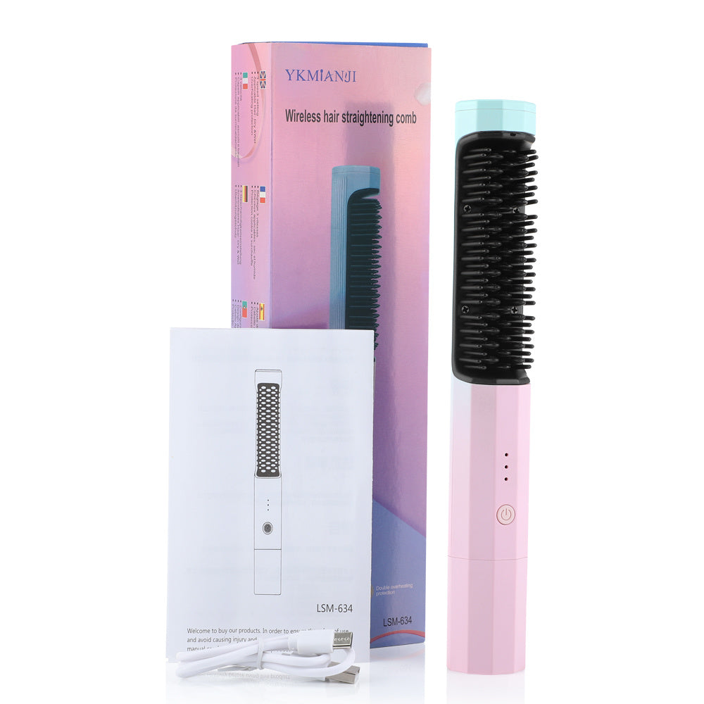 Comb Rechargeable Hair Wireless Straightener Curler Curling Straighten