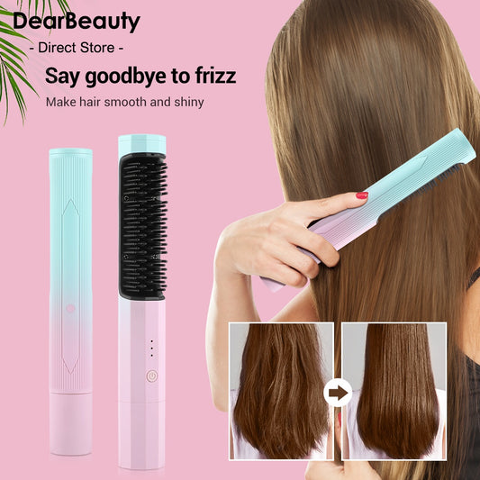 Comb Rechargeable Hair Wireless Straightener Curler Curling Straighten