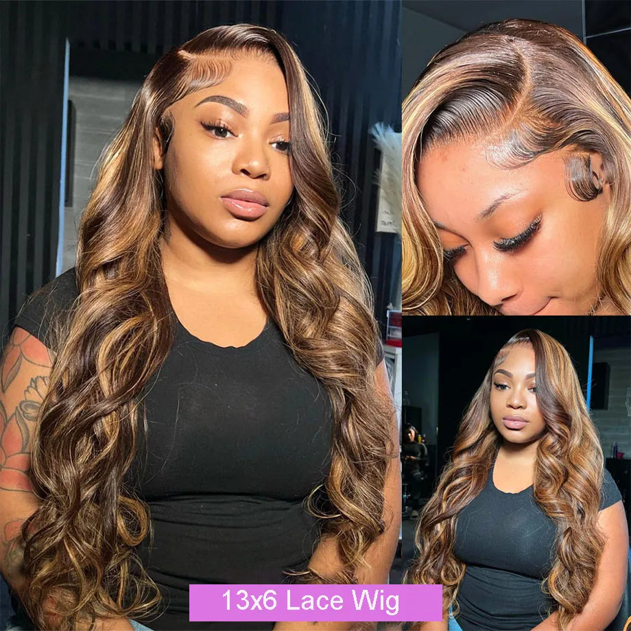 Highlight Human Brazilian Body Wave Lace Front Wigs Wave