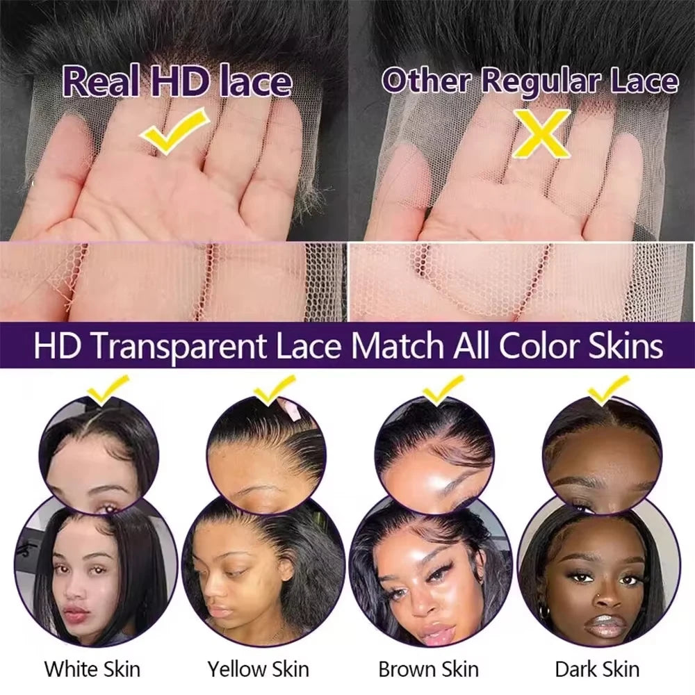Bone Straight Brazilian HD Transparent Lace Human Wigs