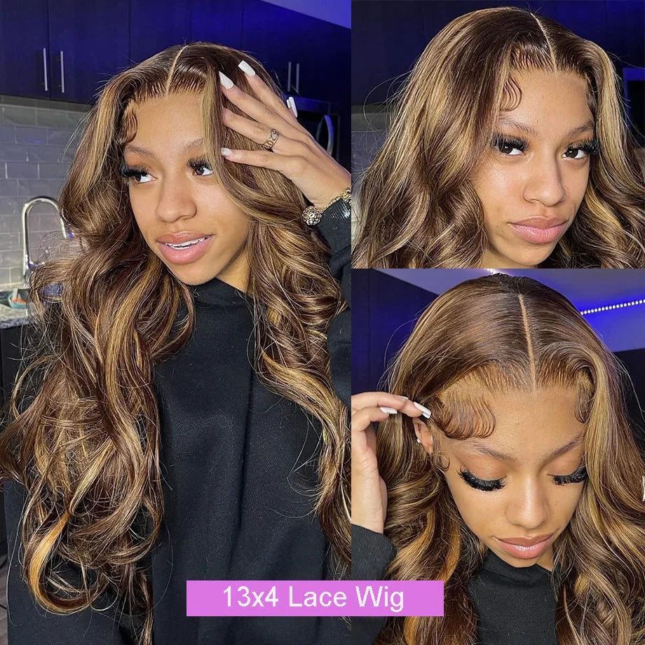 Highlight Human Brazilian Body Wave Lace Front Wigs Wave