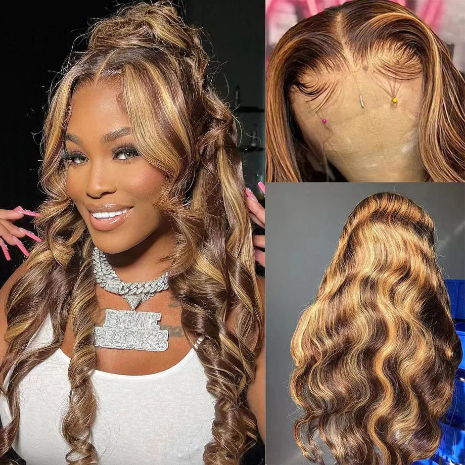 Highlight Human Brazilian Body Wave Lace Front Wigs Wave