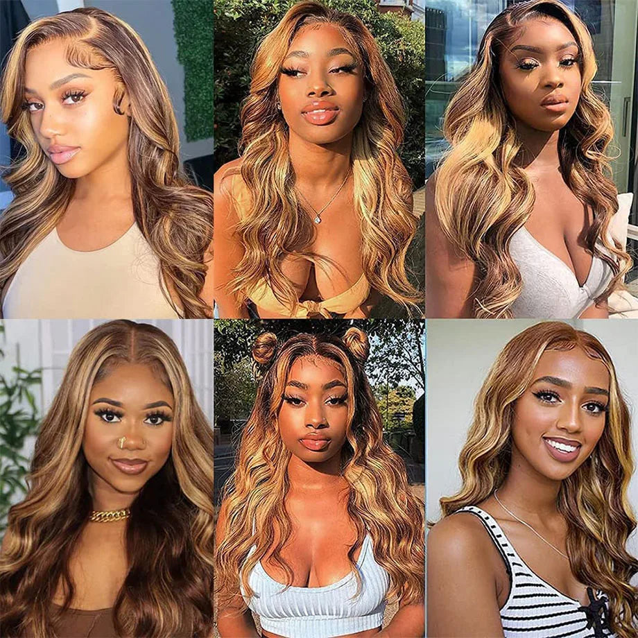 Highlight Human Brazilian Body Wave Lace Front Wigs Wave