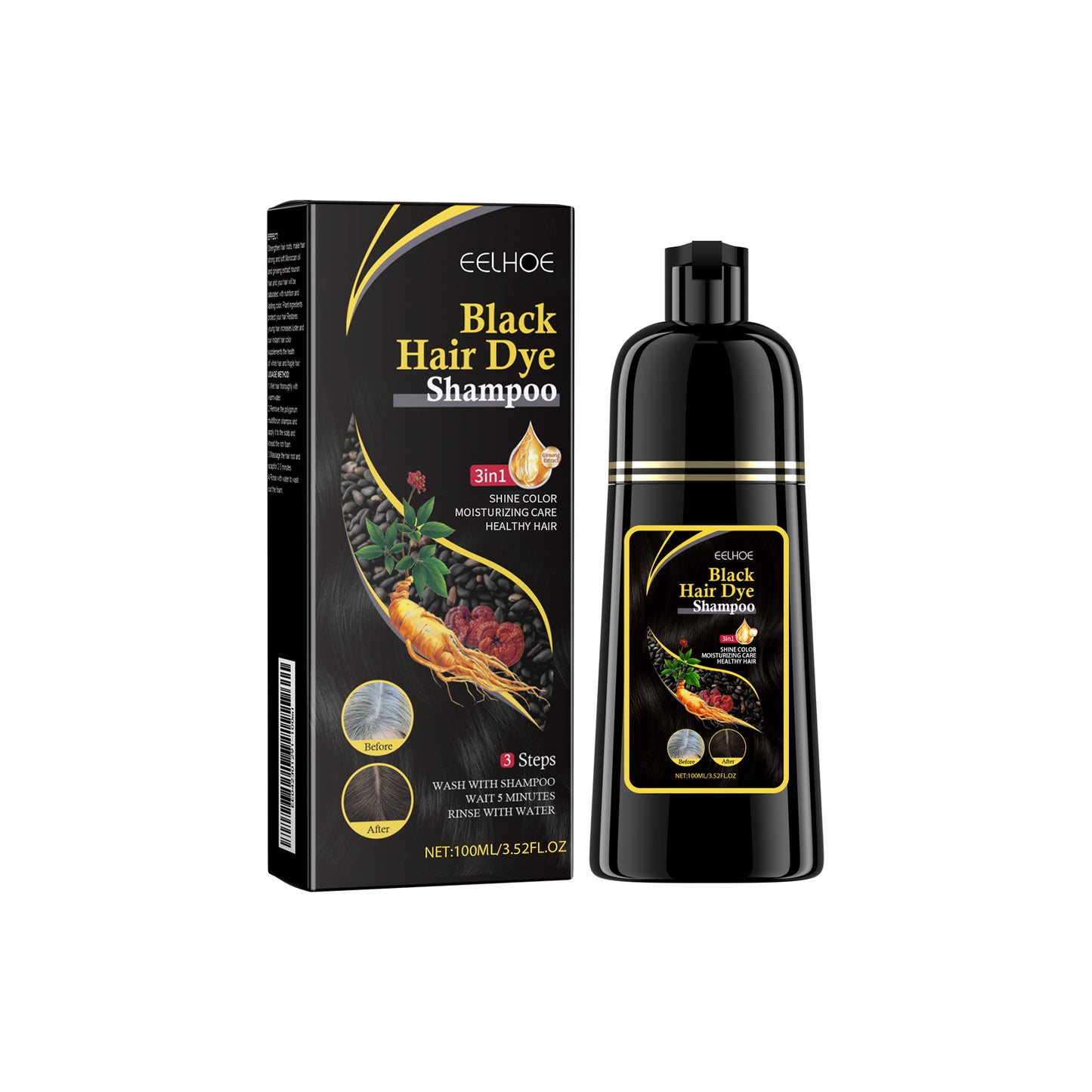 Black Hair Shampoo Polygonum Multiflorum Essence Moisturizing, Cleaning,and Repairing